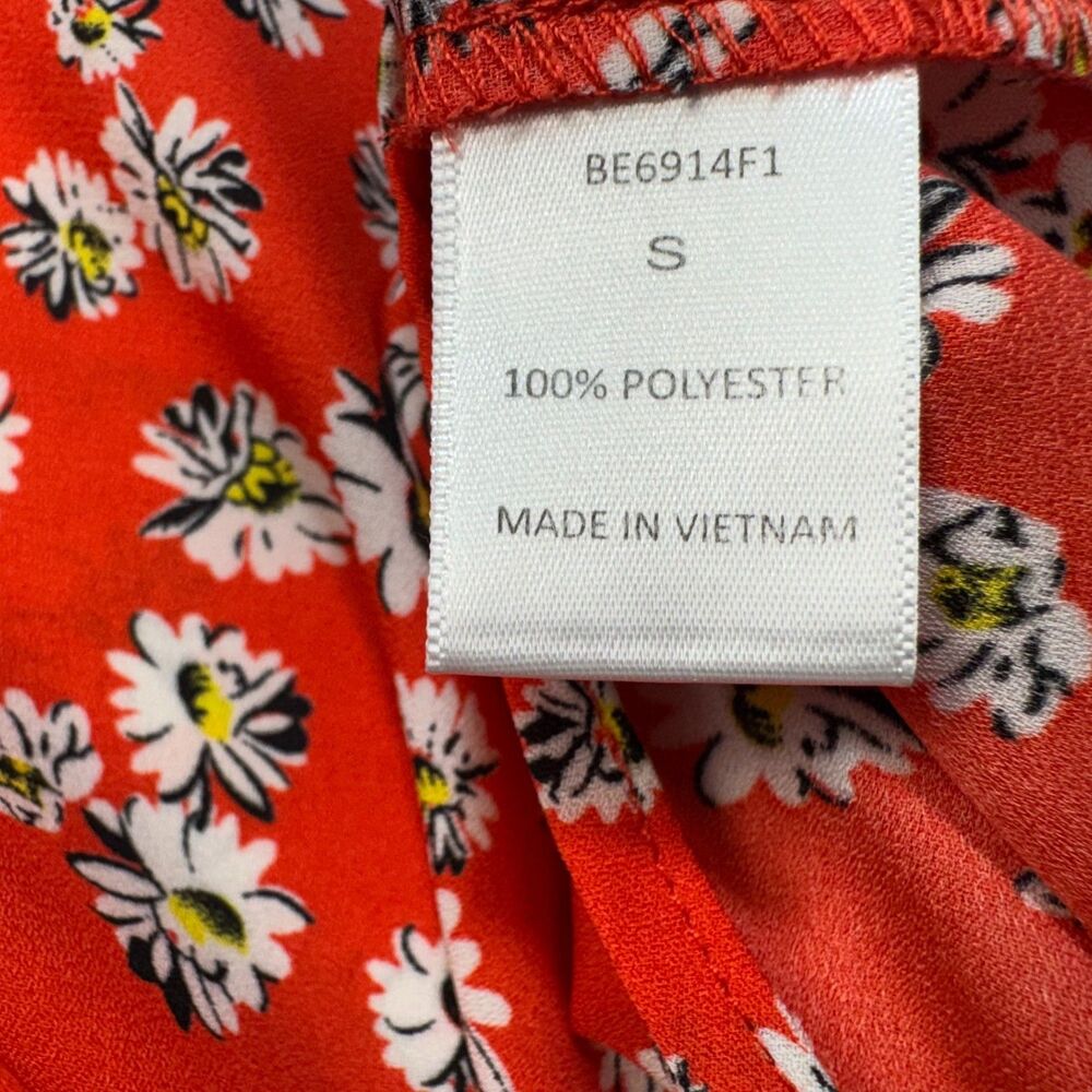 Papermoon Women Top Sz S Red Flower Print Buttons Round Neck Straps Front Tie - Picture 8 of 9